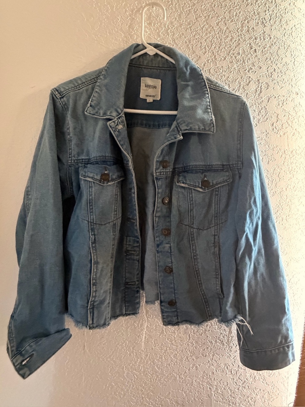 Kensie Faded Light Blue Denim Jacket - Women's Distressed Trucker